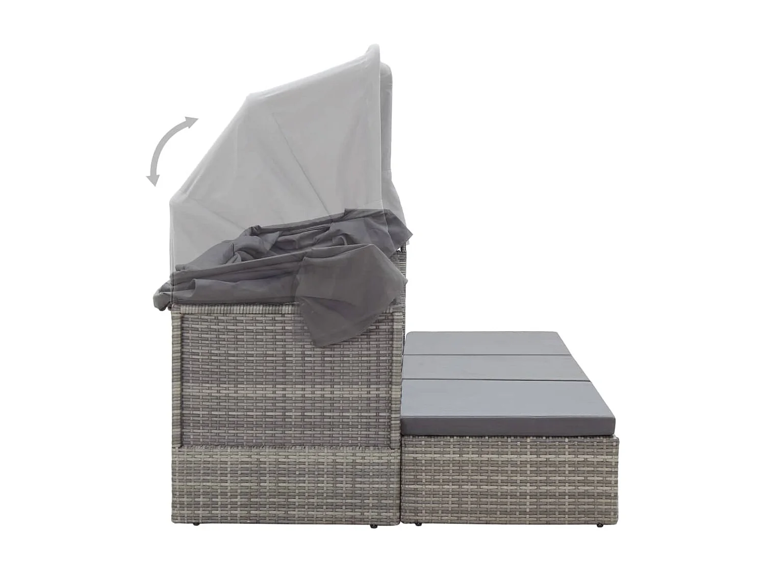 Tumbona cama jardín con techo ratán sintético gris