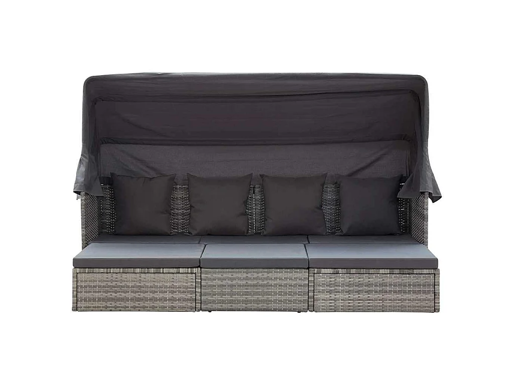 Lettino da Giardino con Tettuccio in Polyrattan Grigio Mélange