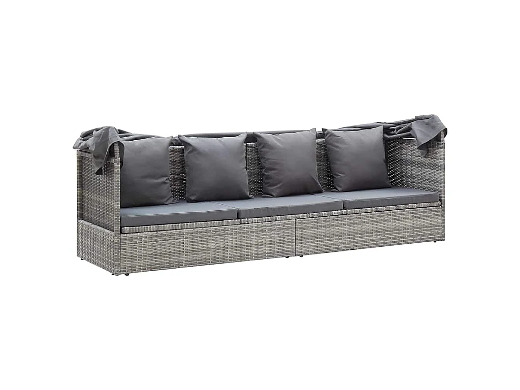 Lettino da Giardino con Tettuccio in Polyrattan Grigio Mélange