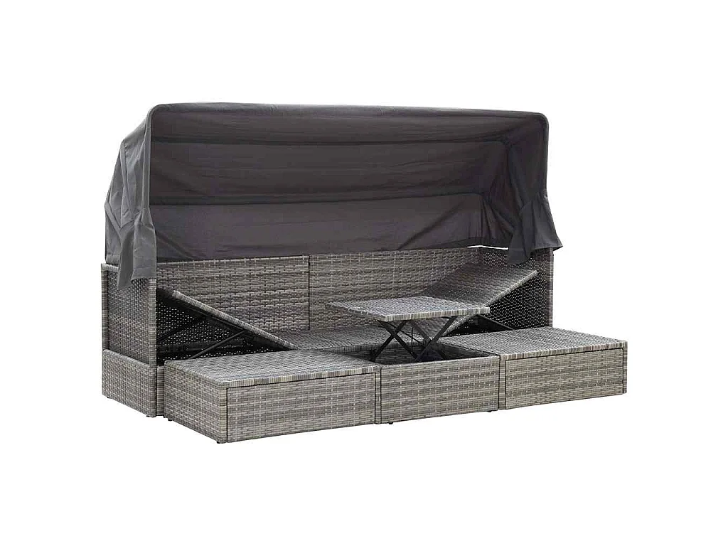 Lettino da Giardino con Tettuccio in Polyrattan Grigio Mélange