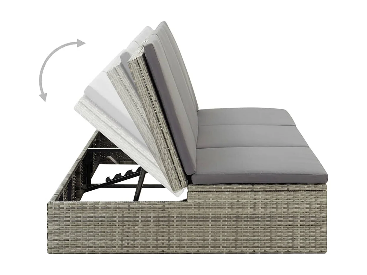 Sonnenliege mit Auflage Poly Rattan Grau