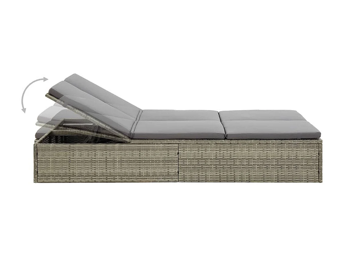 Sonnenliege mit Auflage Poly Rattan Grau