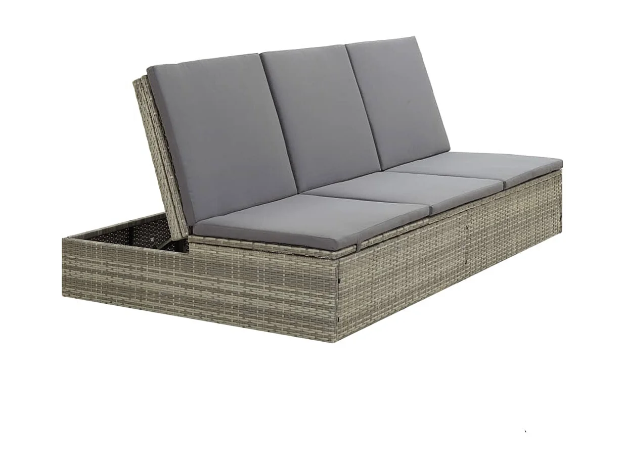 Sonnenliege mit Auflage Poly Rattan Grau
