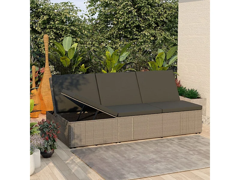 Sonnenliege mit Auflage Poly Rattan Grau