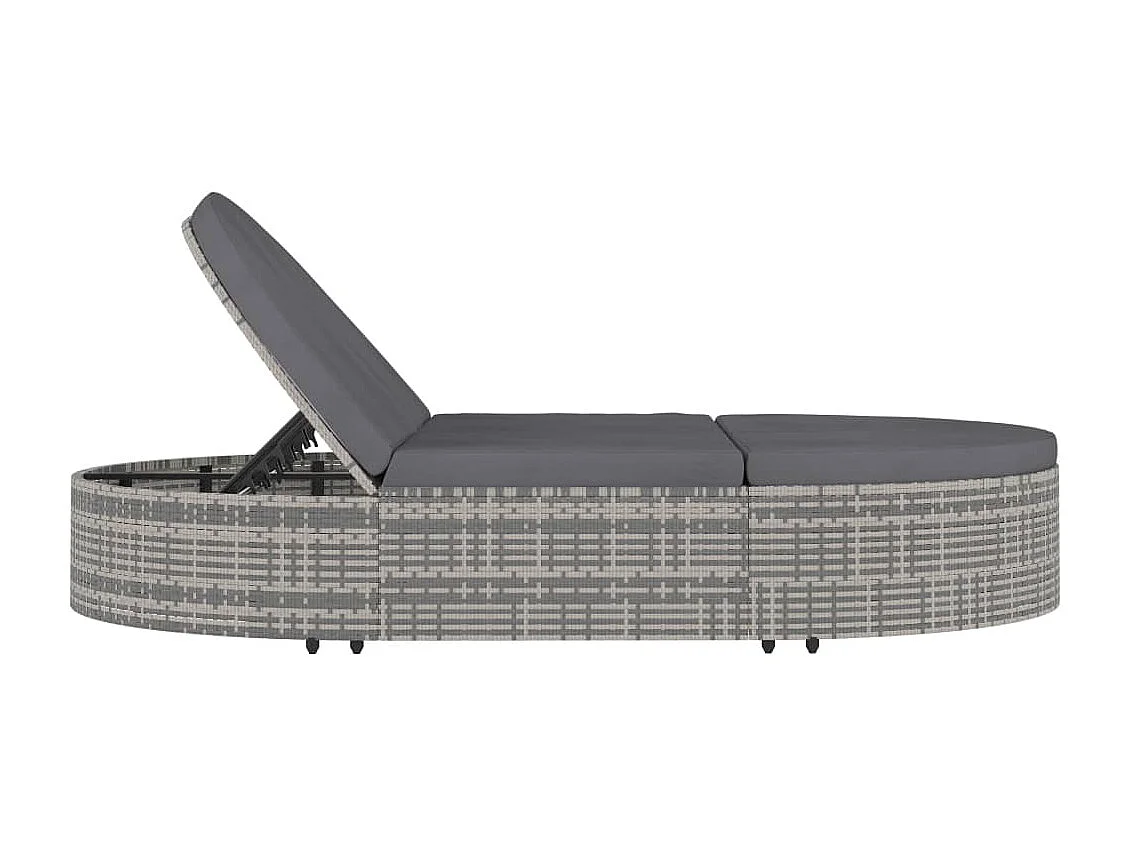 Chaise longue à 2 places avec coussins Résine tressée Gris