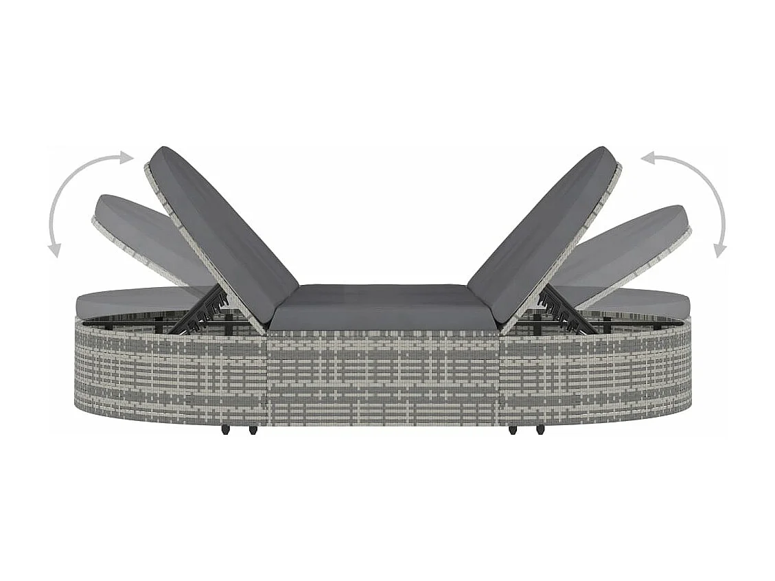 Chaise longue à 2 places avec coussins Résine tressée Gris