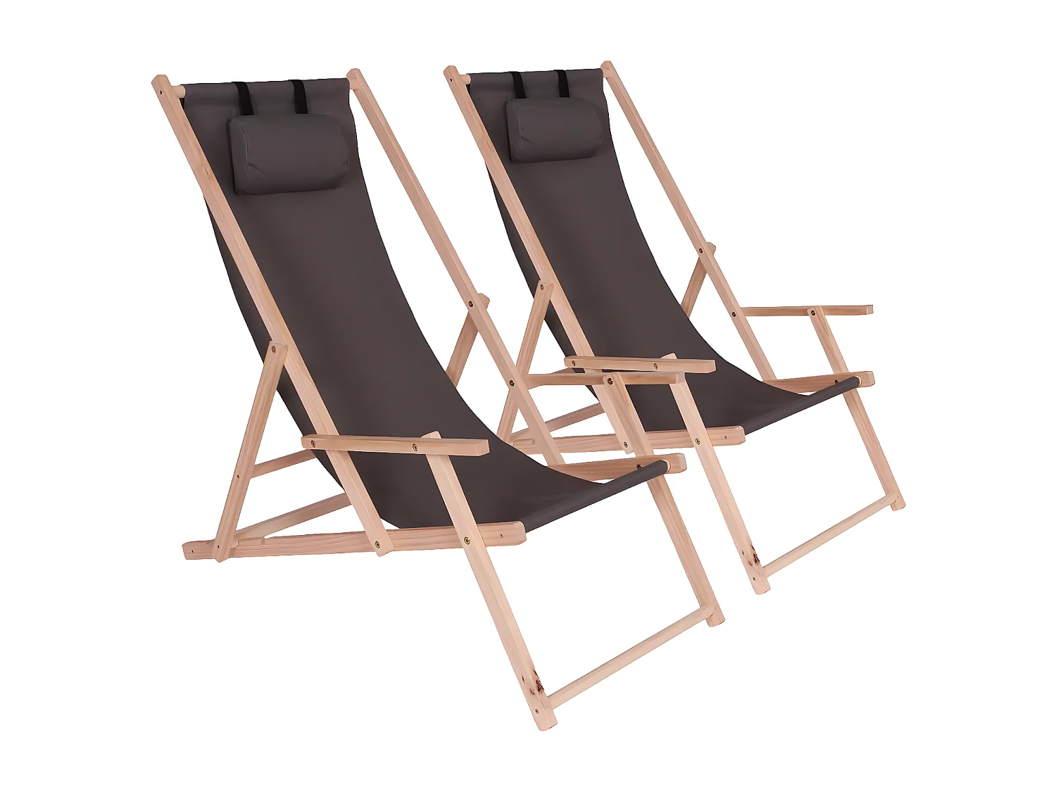 Set van 2 inklapbare en stapelbare houten ligstoelen "Chilienne" met armleuningen - Donkergrijs
