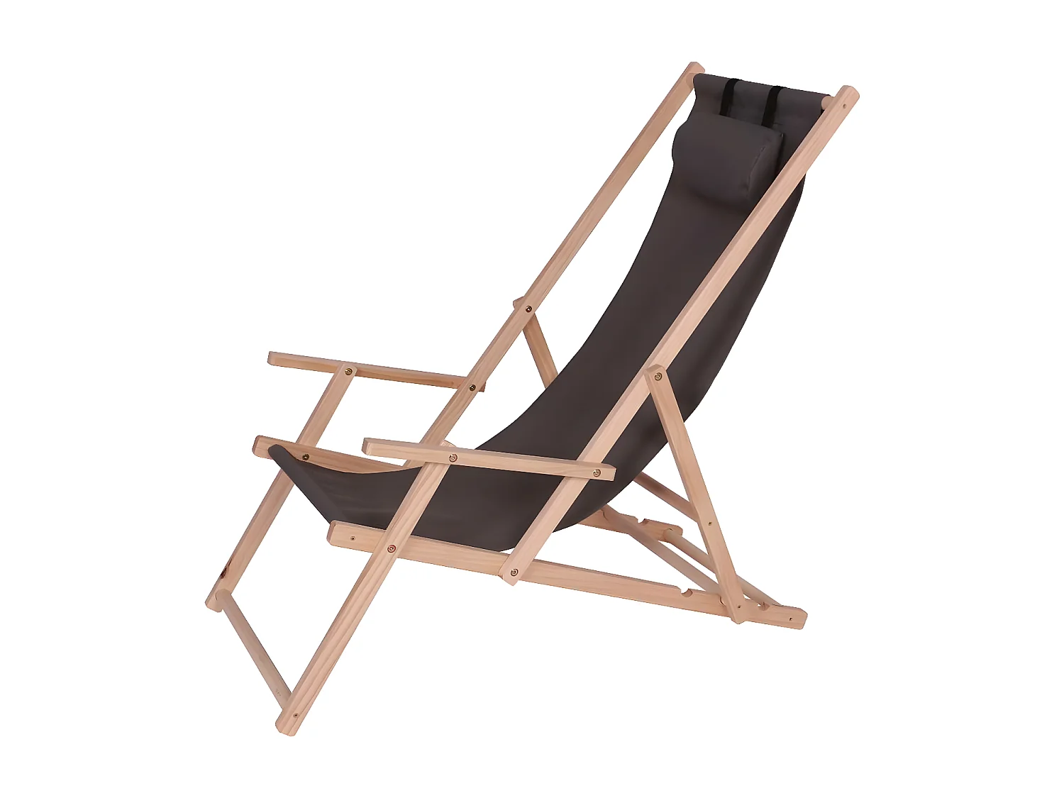 Set van 2 inklapbare en stapelbare houten ligstoelen "Chilienne" met armleuningen - Donkergrijs