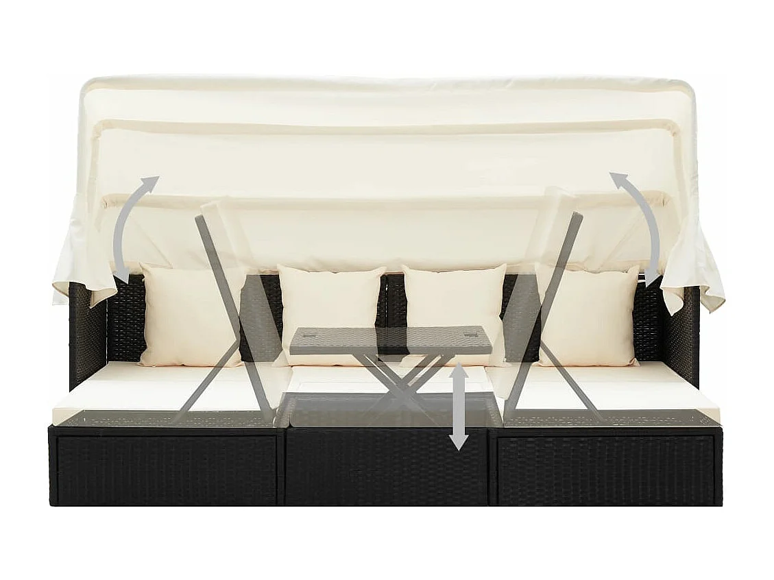 Garten-Sonneninsel mit Dach Schwarz Poly Rattan