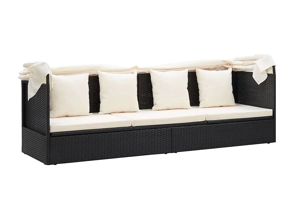 Garten-Sonneninsel mit Dach Schwarz Poly Rattan