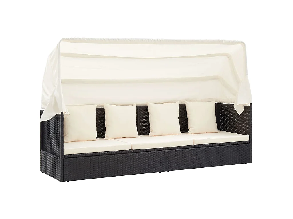 Lettino da Giardino con Tettuccio in Polyrattan Nero