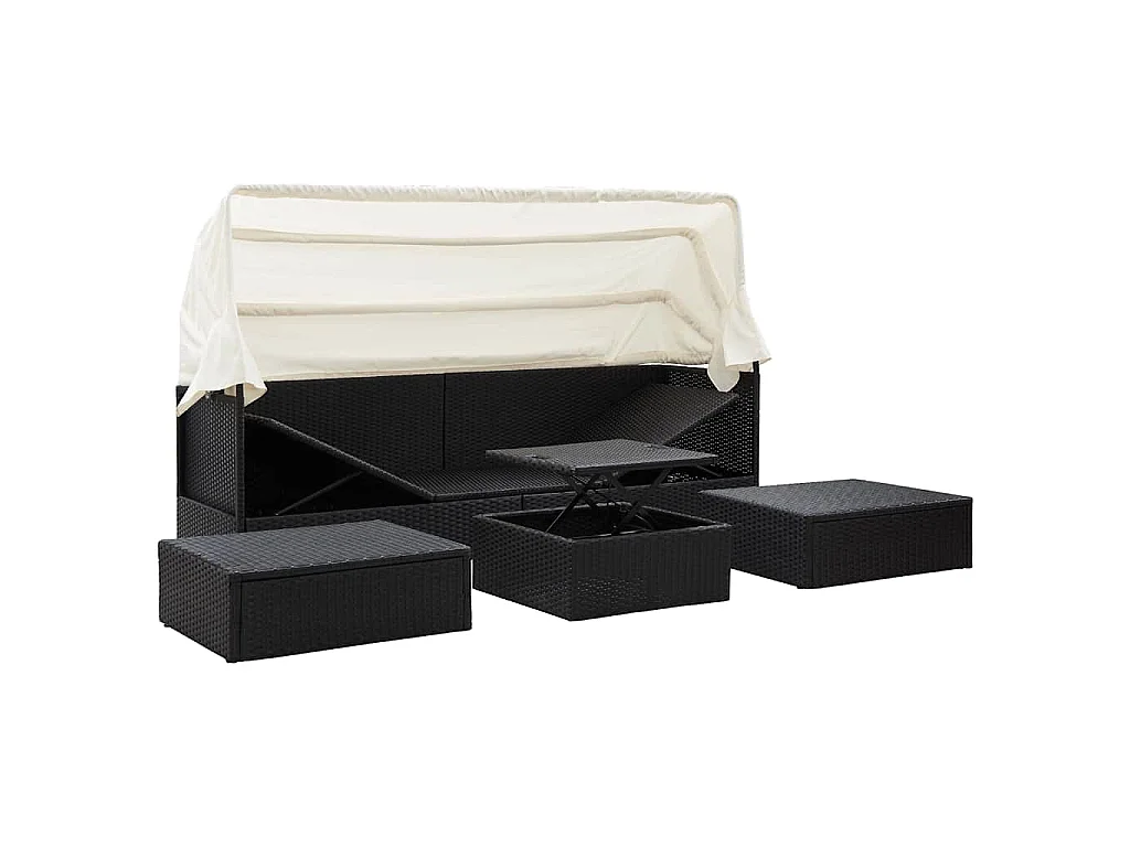 Lit de jardin avec toit Noir Résine tressée
