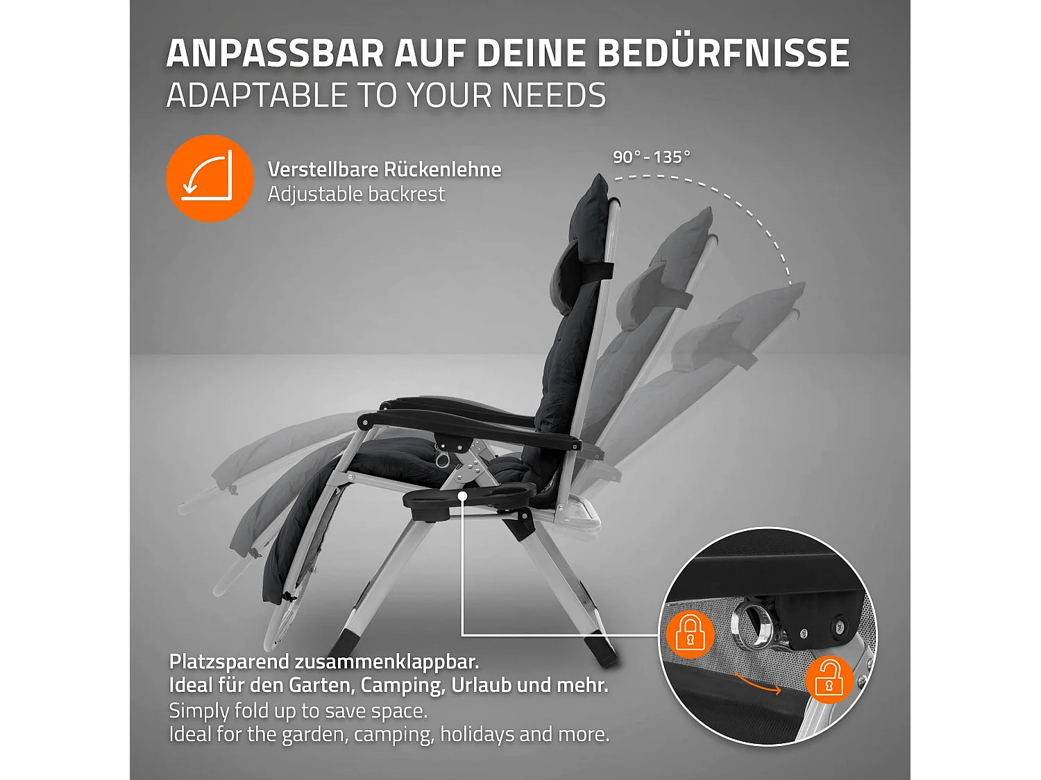 Sdraio con cuscino e porta bevande regolabile da giardino lettino patio spiaggia