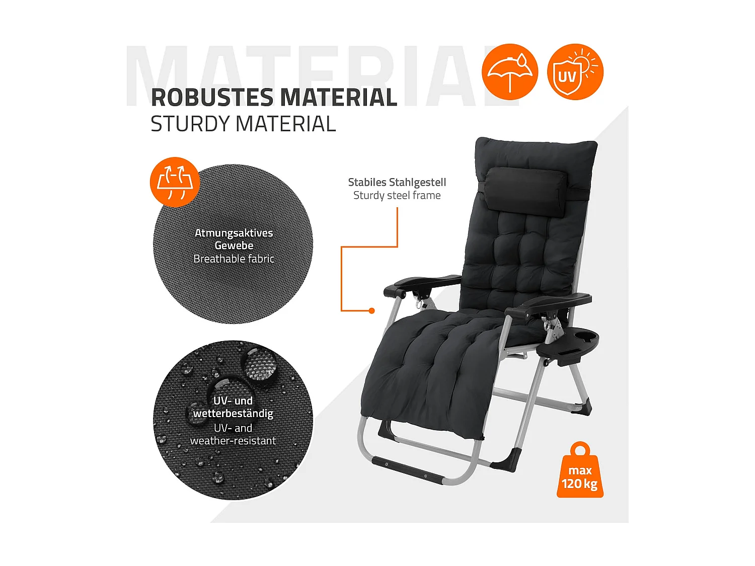 Sdraio con cuscino e porta bevande regolabile da giardino lettino patio spiaggia