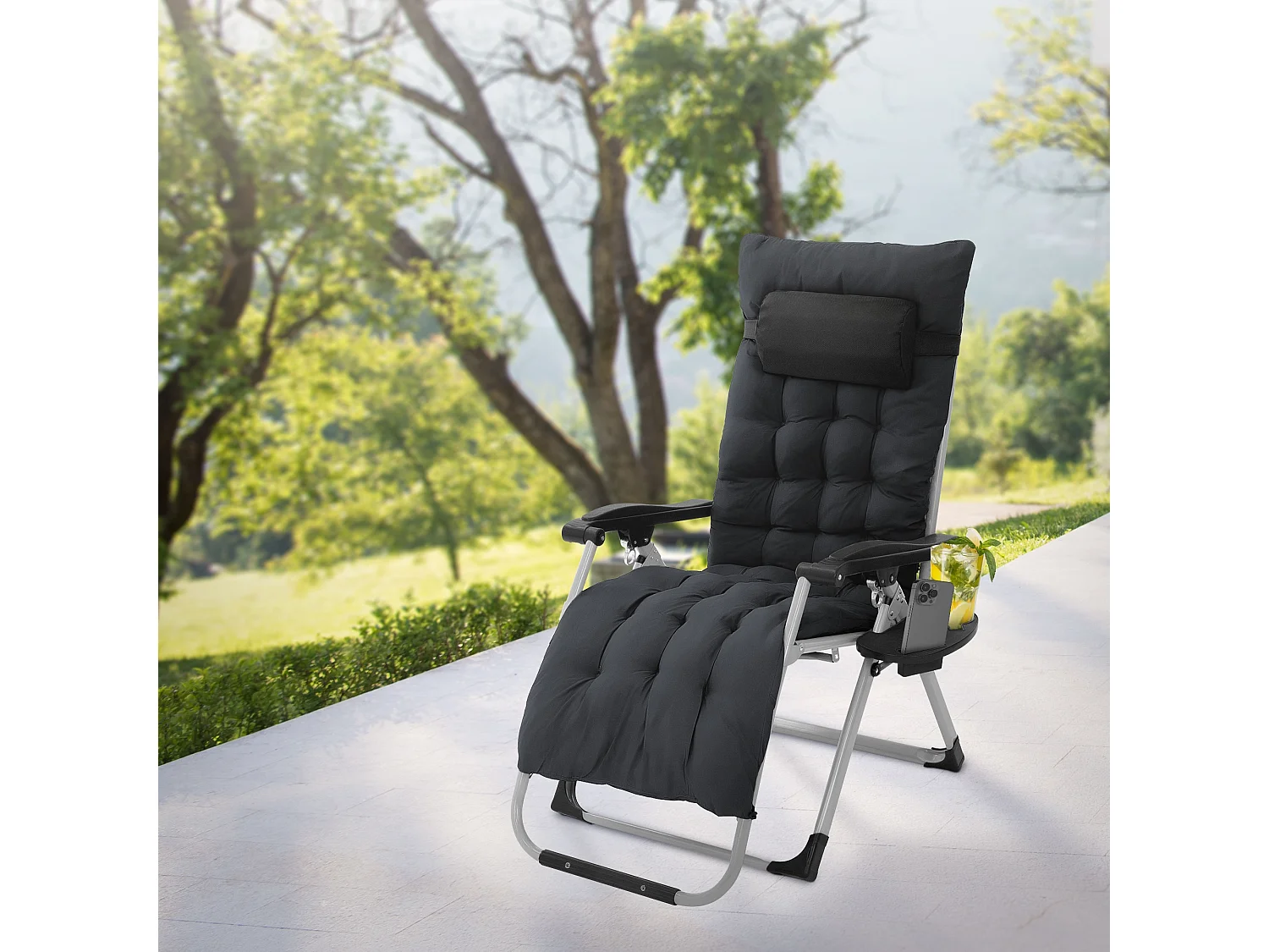 Sdraio con cuscino e porta bevande regolabile da giardino lettino patio spiaggia