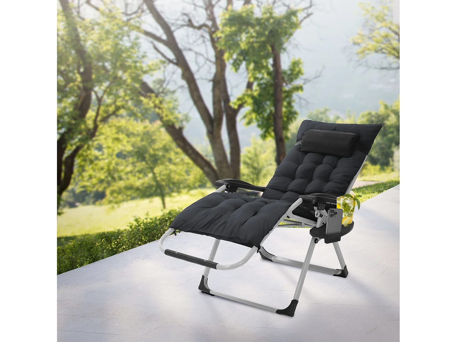 Sdraio con cuscino e porta bevande regolabile da giardino lettino patio spiaggia