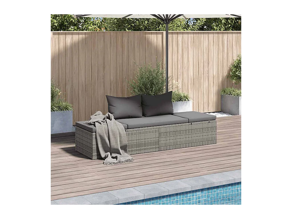 Tuinbed 195x60 cm poly rattan grijs