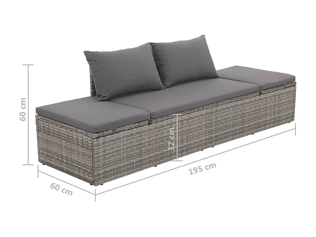 Lit de jardin Gris 195x60 cm Résine tressée