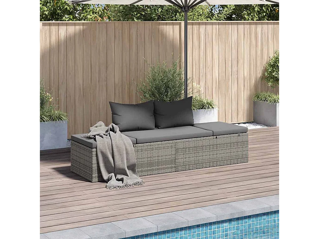 Tuinbed 195x60 cm poly rattan grijs