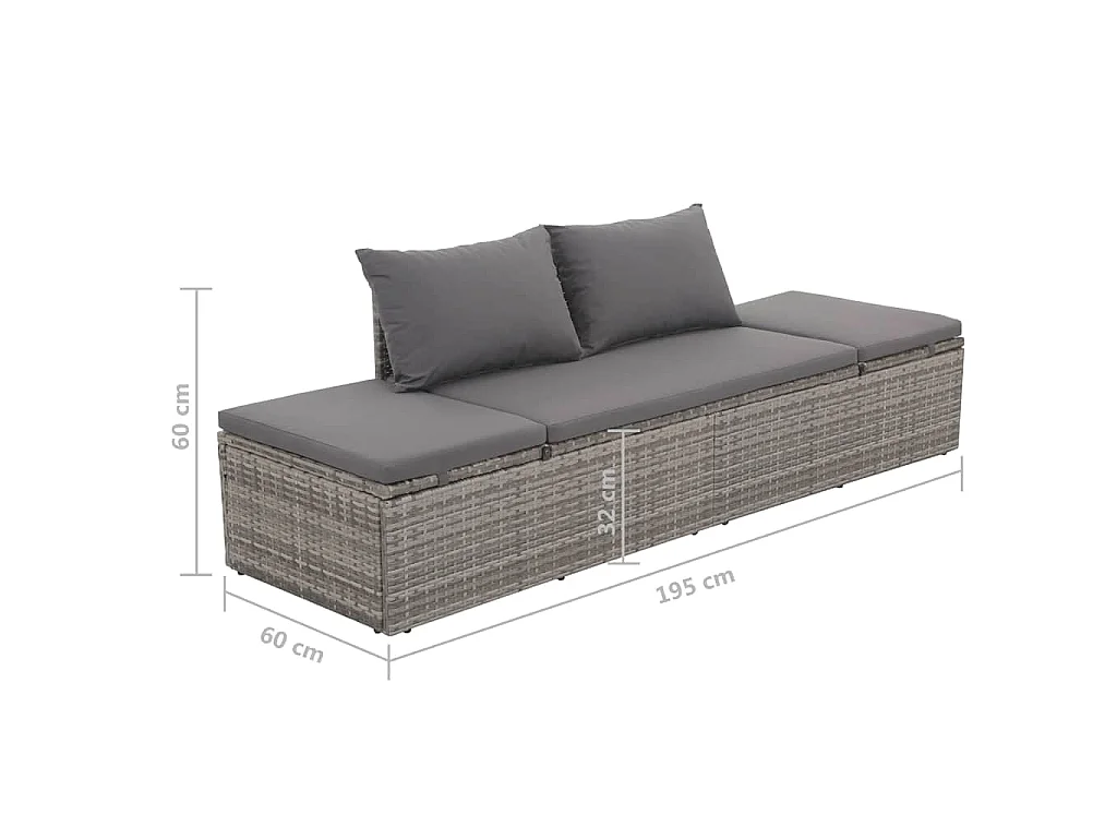 Tuinbed 195x60 cm poly rattan grijs