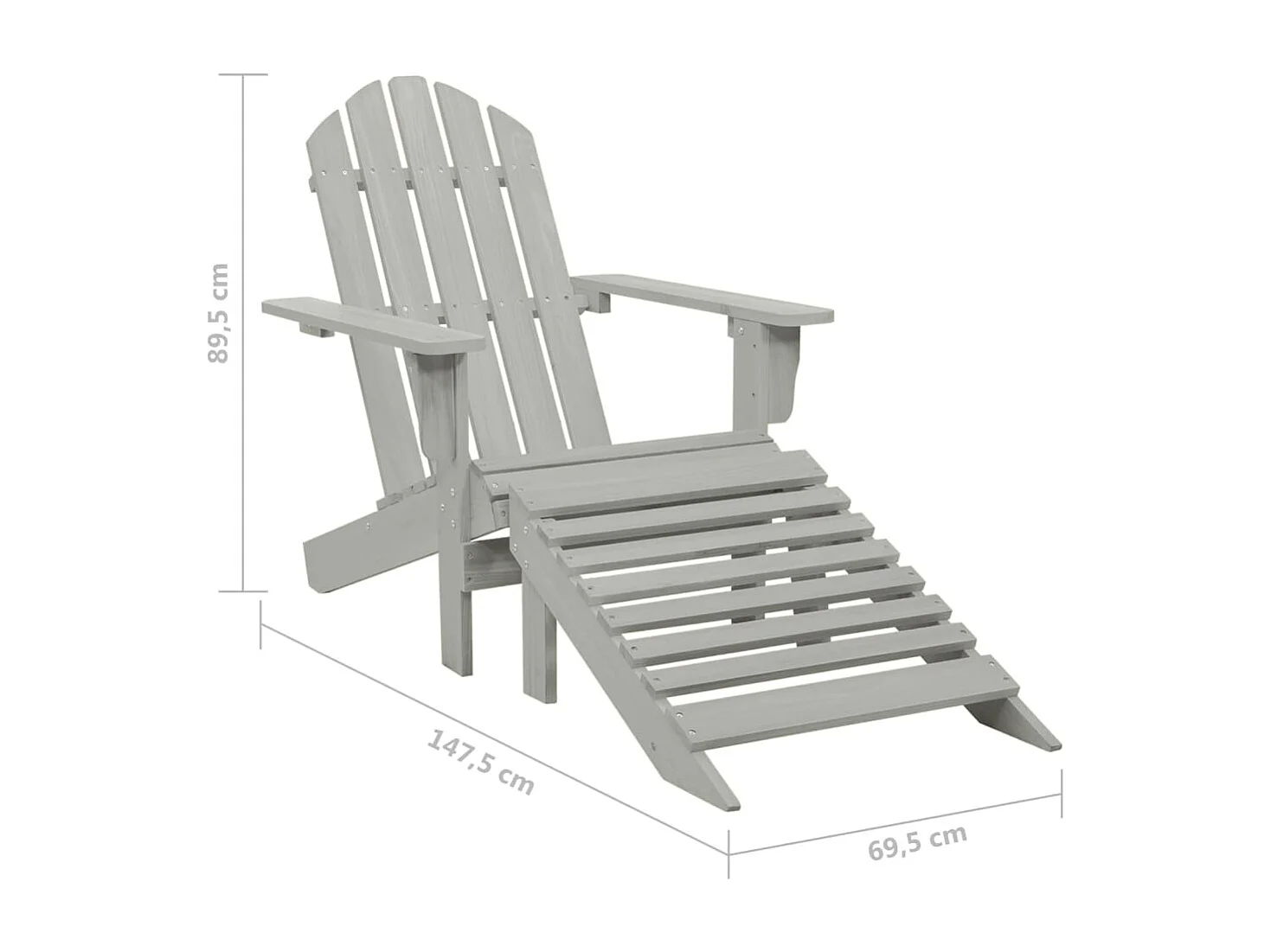Tuinstoel Adirondack voetenbank tafel massief vurenhout grijs