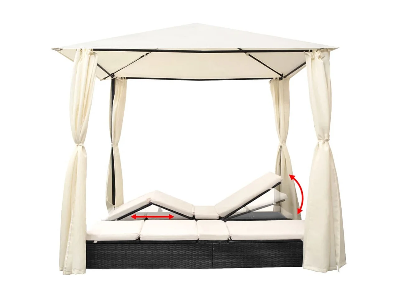 Chaise longue double avec rideaux Résine tressée Noir