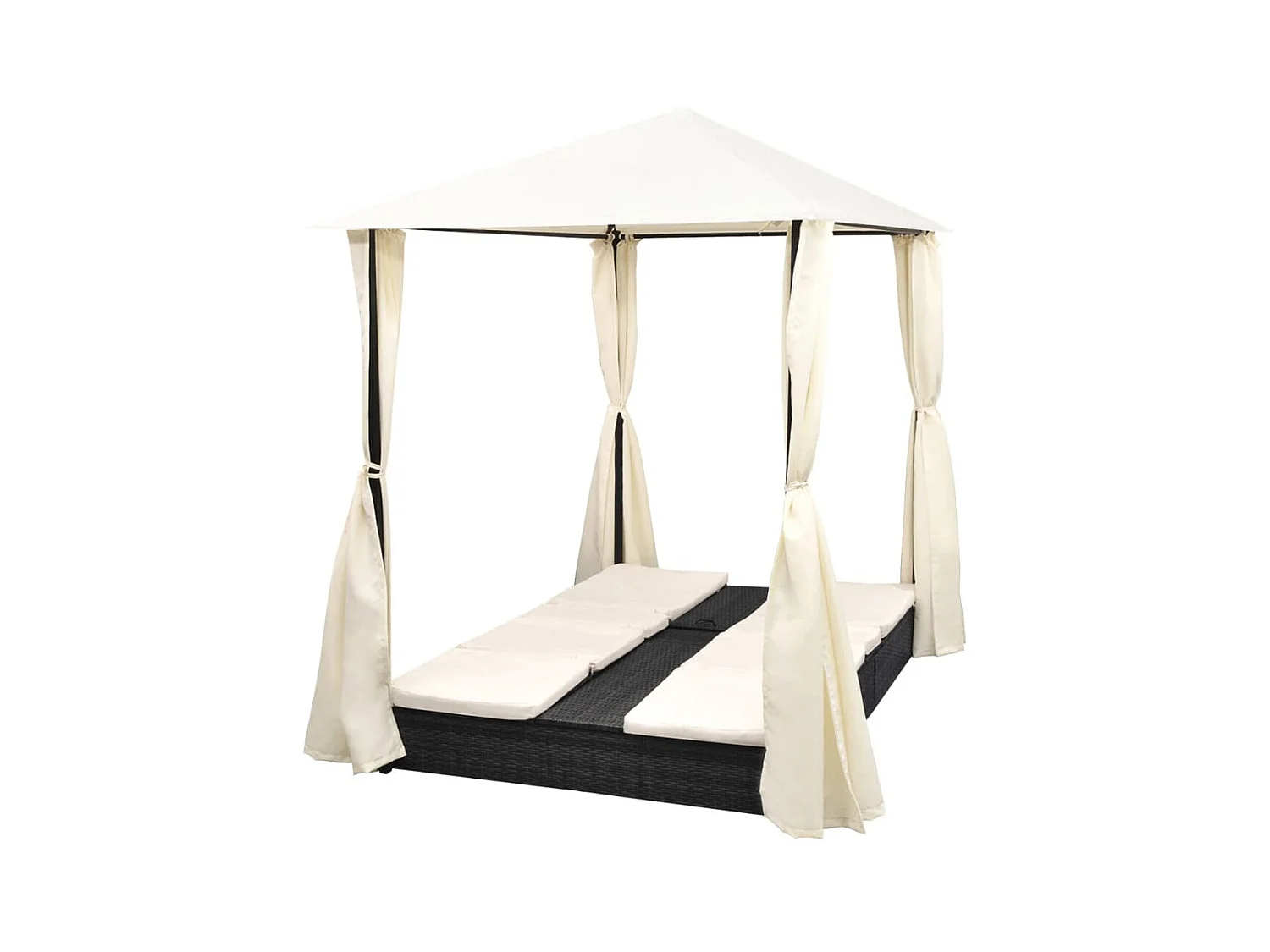 Chaise longue double avec rideaux Résine tressée Noir