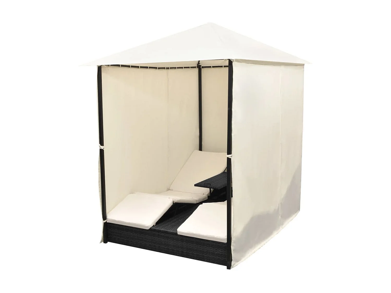 Chaise longue double avec rideaux Résine tressée Noir