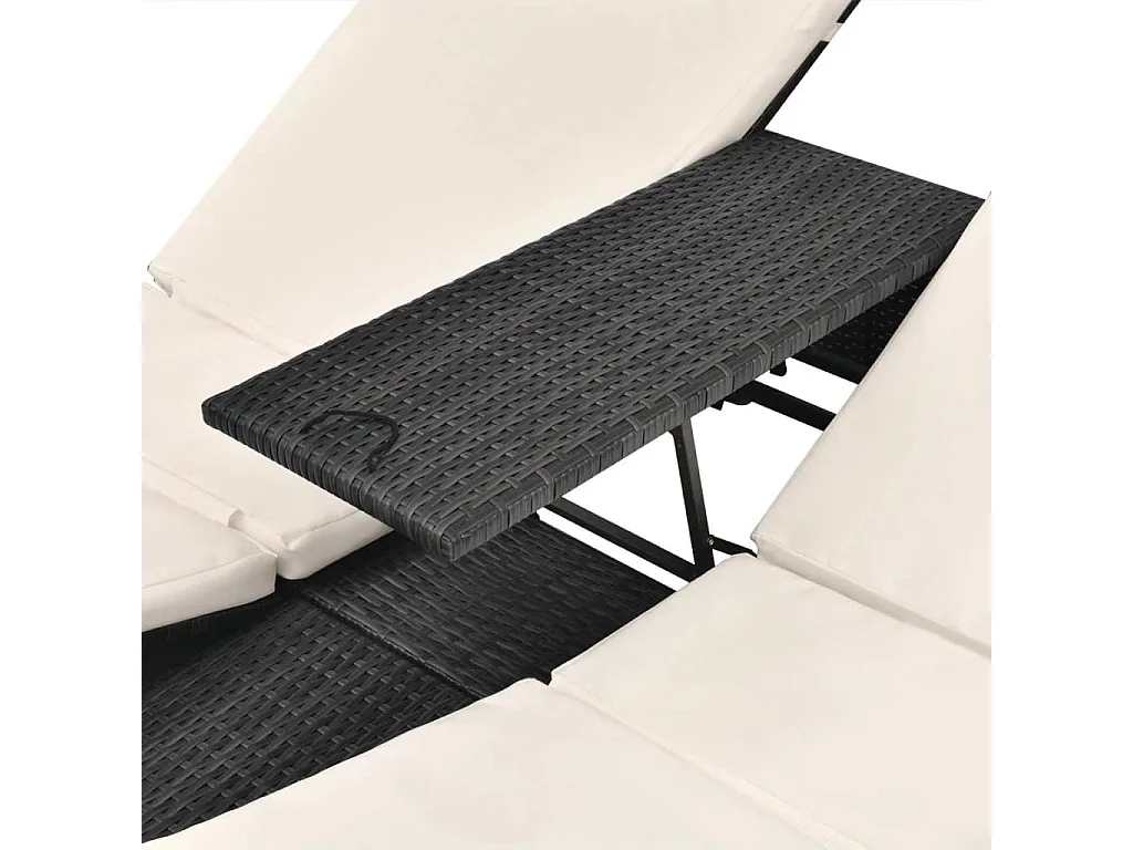 Chaise longue double avec rideaux Résine tressée Noir