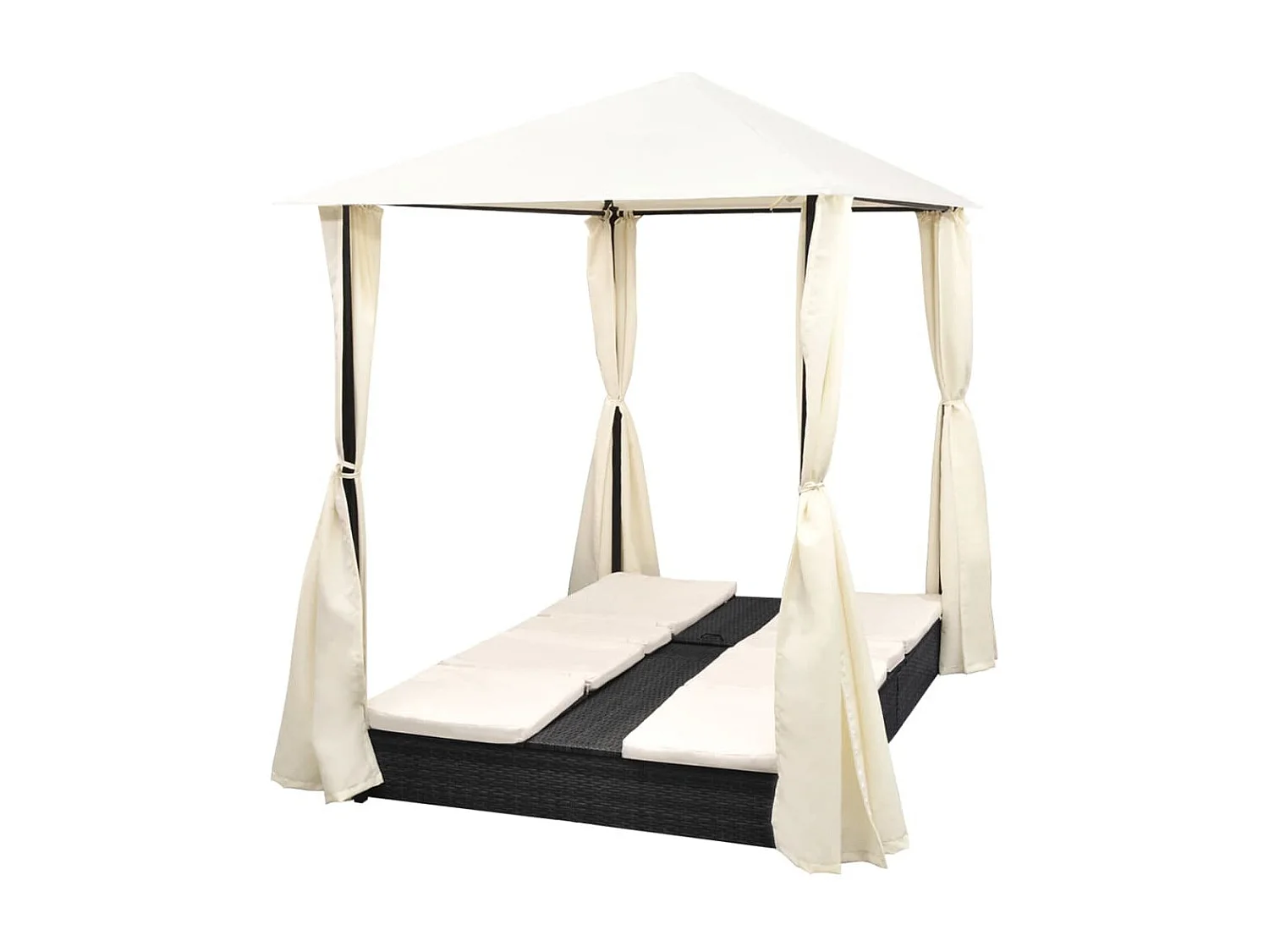 Chaise longue double avec rideaux Résine tressée Noir