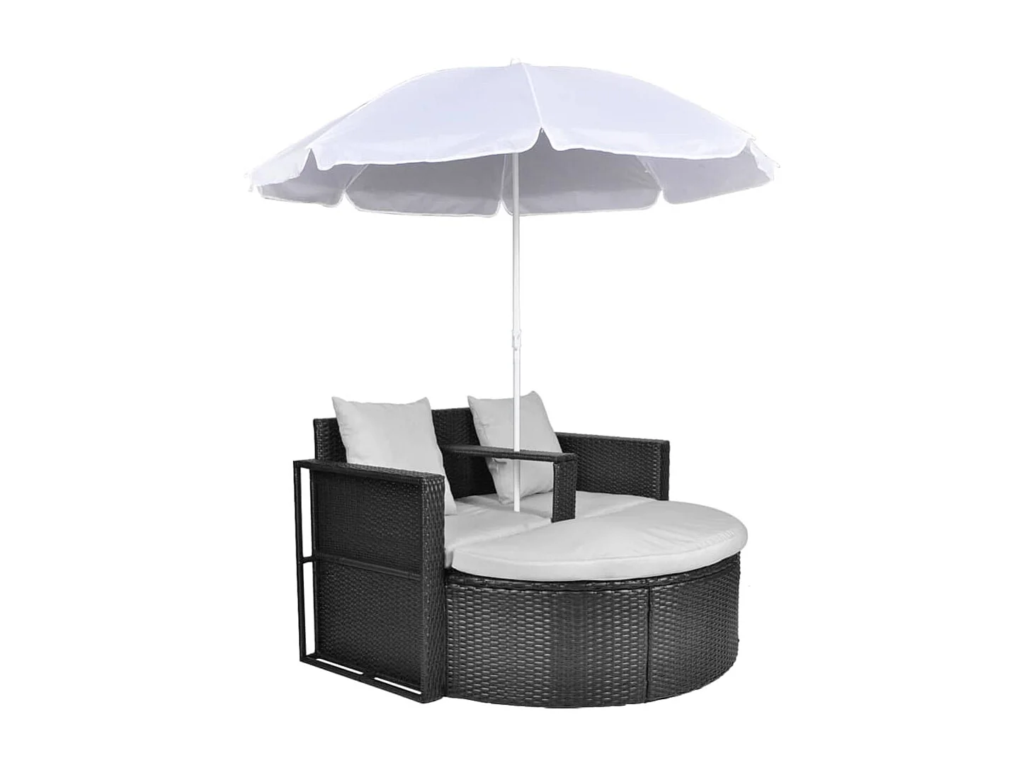 Gartenbett mit Sonnenschirm Braun Poly Rattan