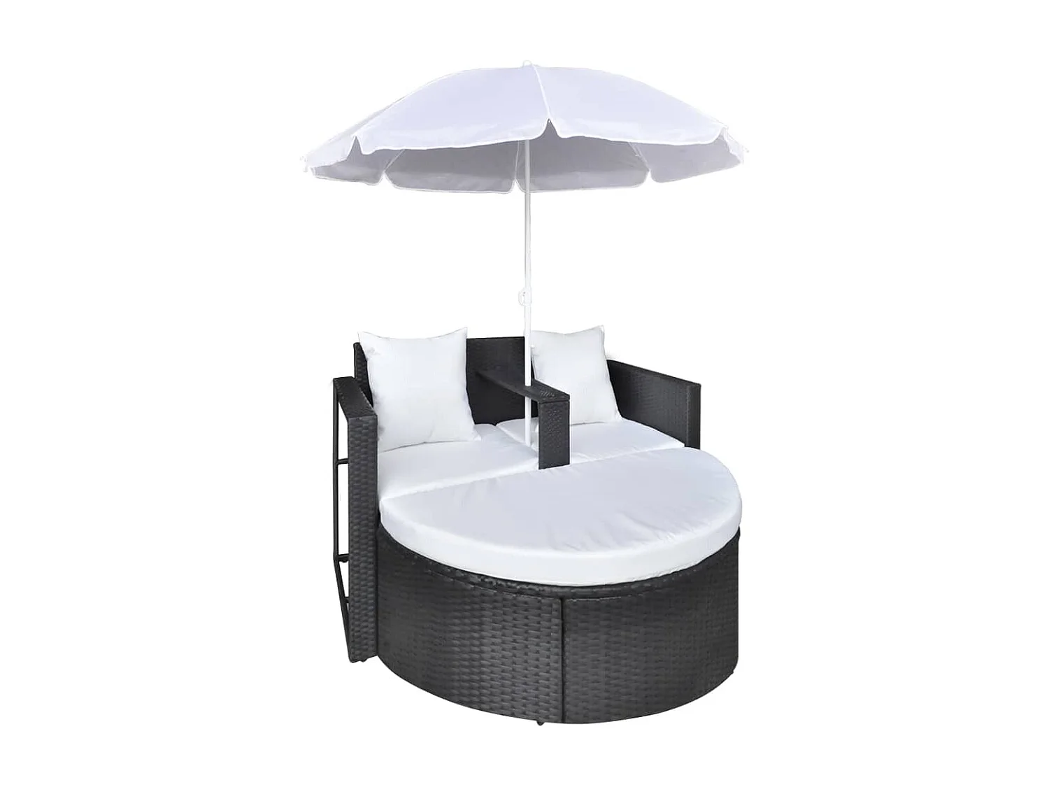 Gartenbett mit Sonnenschirm Braun Poly Rattan