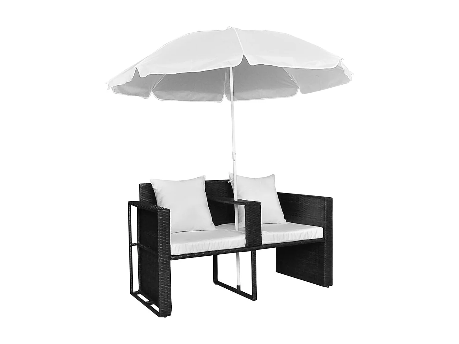 Gartenbett mit Sonnenschirm Braun Poly Rattan