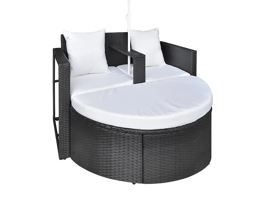 Lit de jardin avec parasol Noir Résine tressée