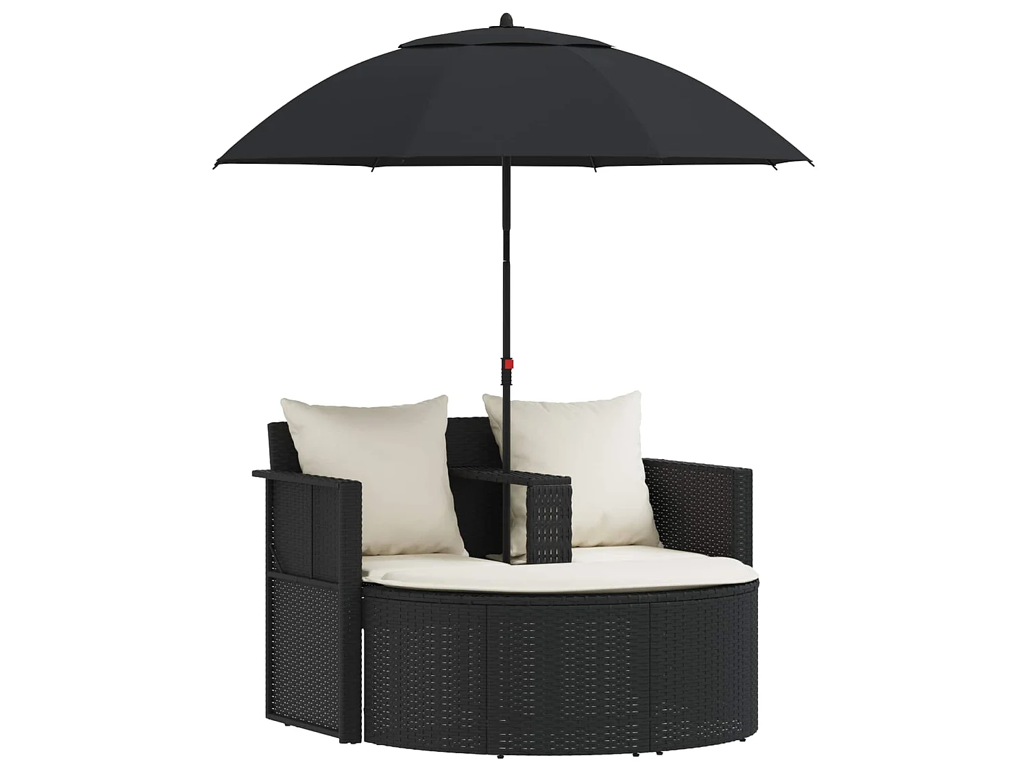 Lit de jardin avec parasol Noir Résine tressée