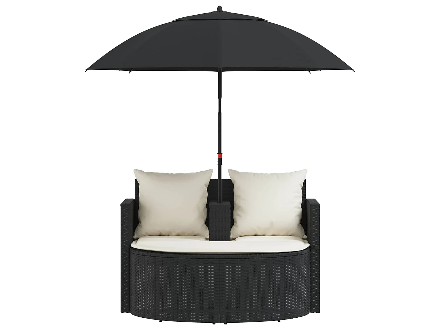 Lit de jardin avec parasol Noir Résine tressée