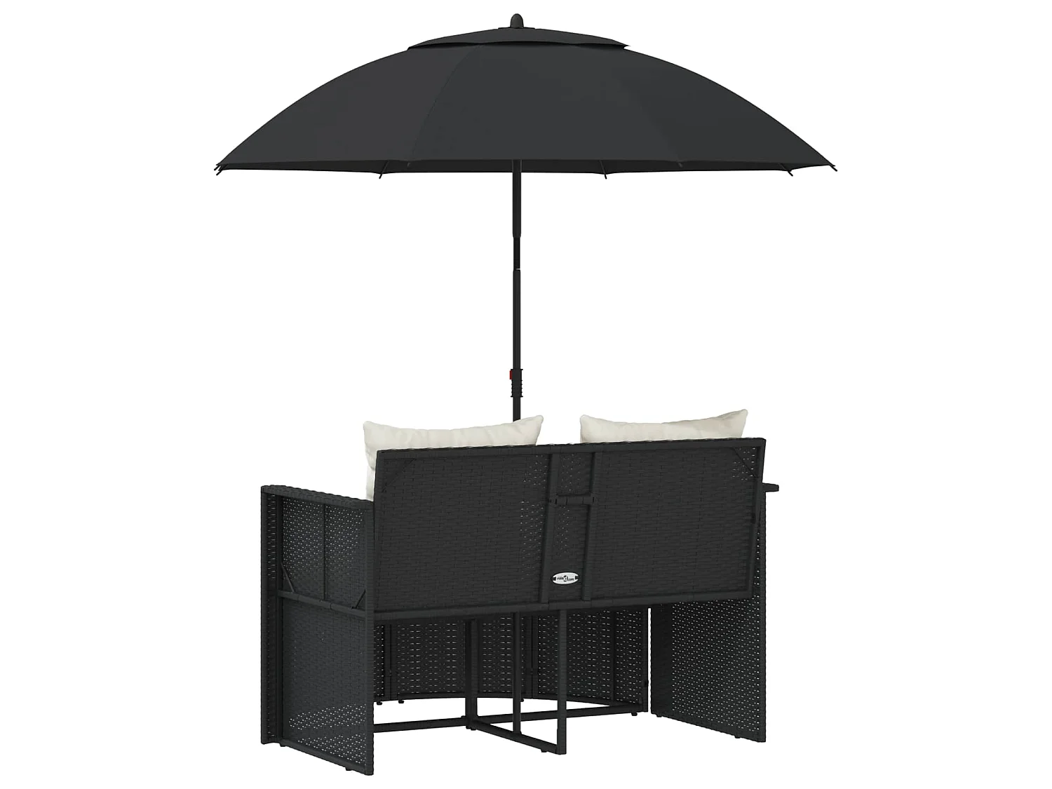 Lit de jardin avec parasol Noir Résine tressée
