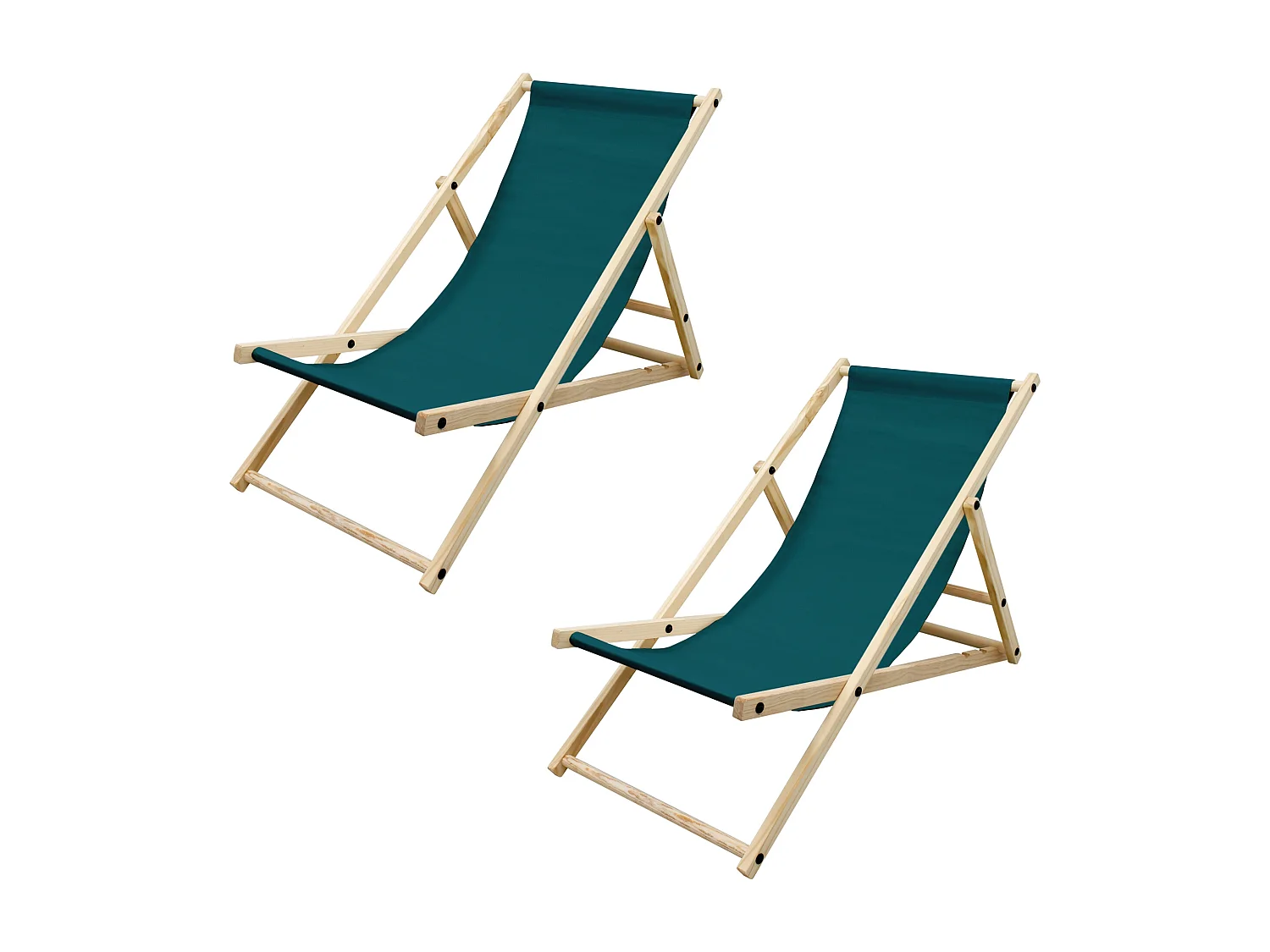 Set 2x Chaise longue de jardin pliable vert en bois chiliennes 3 positions de couchage  jusqu'à 120 kg usage intérieur et extérieur balcon terrasse