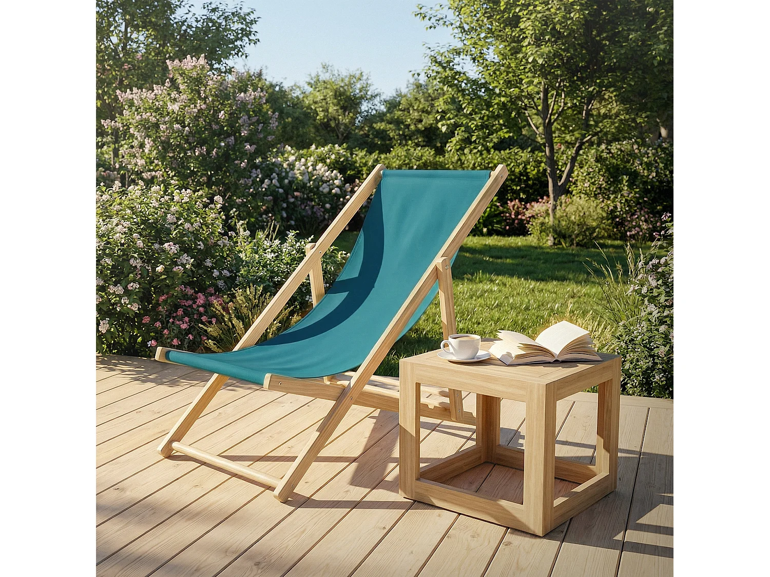 ECD Germany Set 2 sedie a sdraio petrolio in legno, schienale regolabile 3 posizioni, pieghevole fino a 120 kg esterno giardino spiaggia balcone