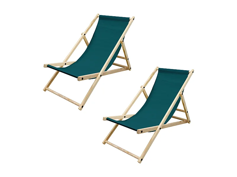 ECD Germany 2x Sillas de playa verde oscuro madera pino tumbona 3 posiciones de reclinación hamaca plegable con tejido oxford impermeable carga 150kg
