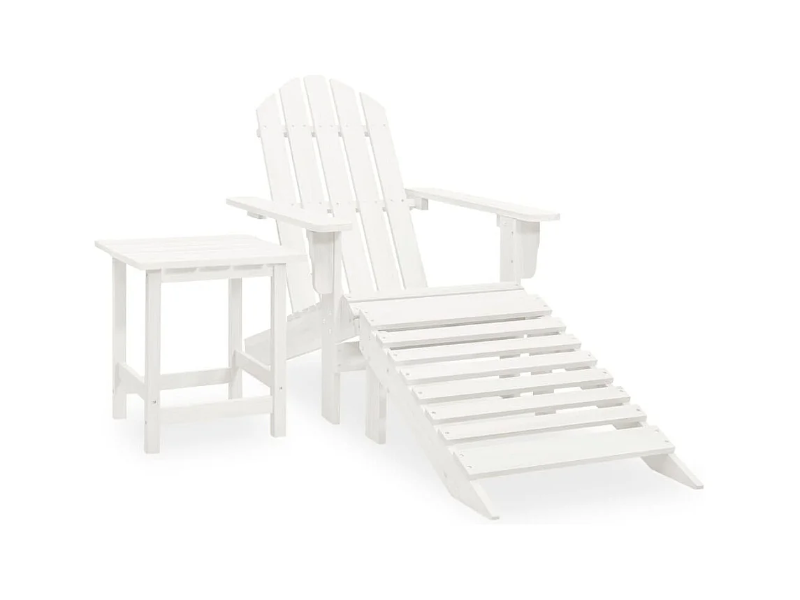 Adirondack-Gartenstuhl mit Fußstütze & Tisch Tannenholz Weiß