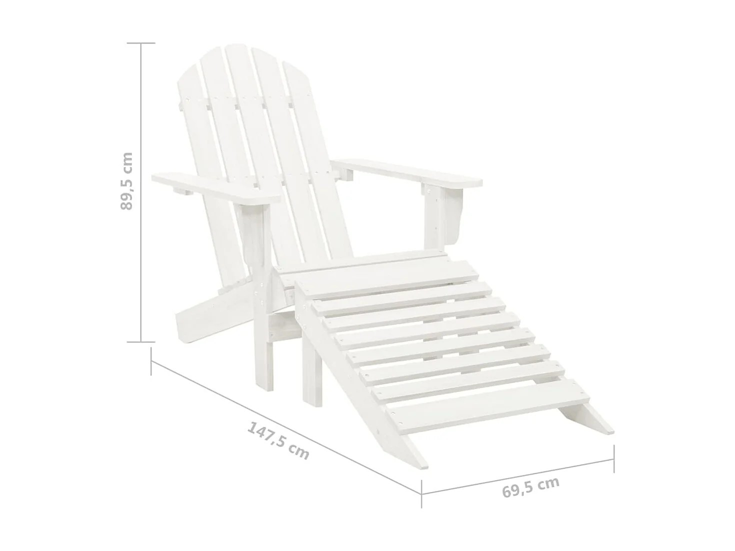 Tuinstoel Adirondack met voetenbank tafel massief vurenhout wit
