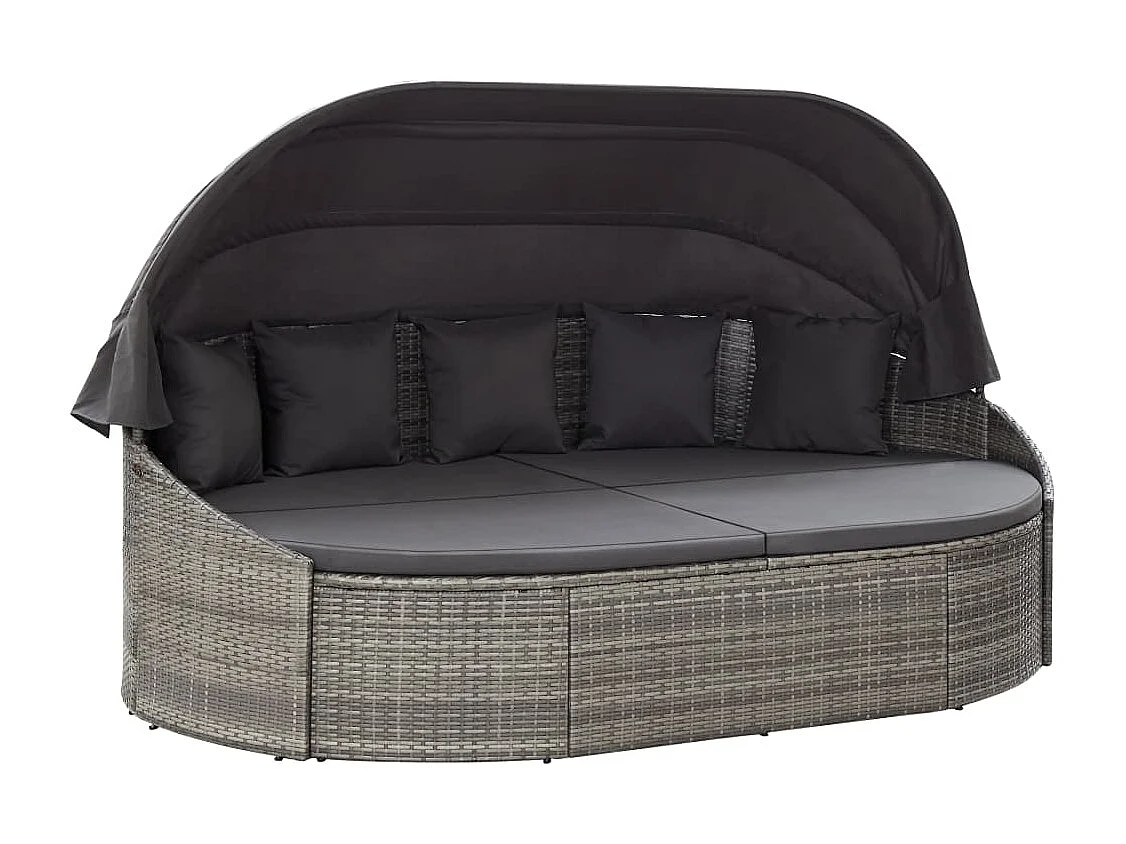 Lettino Prendisole con Baldacchino in Polyrattan Grigio