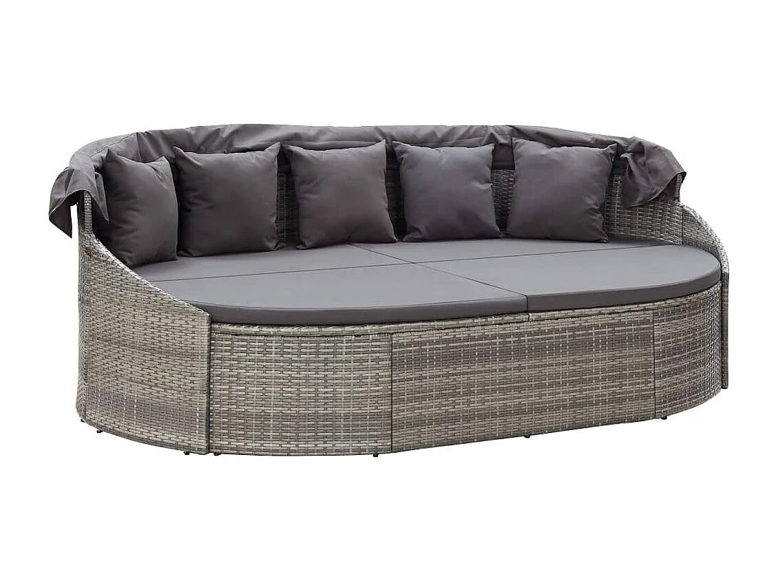 Lettino Prendisole con Baldacchino in Polyrattan Grigio