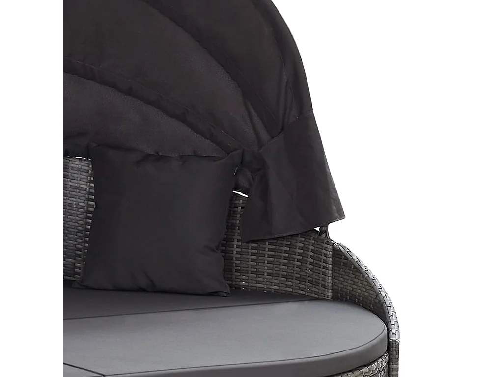 Lettino Prendisole con Baldacchino in Polyrattan Grigio