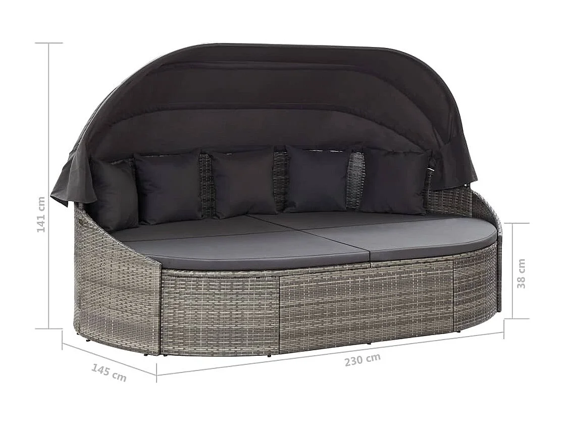 Lettino Prendisole con Baldacchino in Polyrattan Grigio