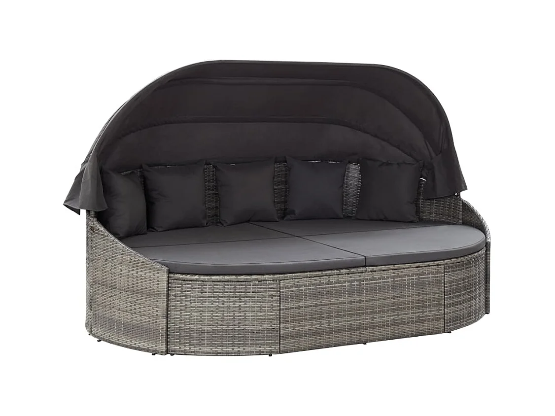 Chaise longue d'extérieur avec auvent Résine tressée Gris