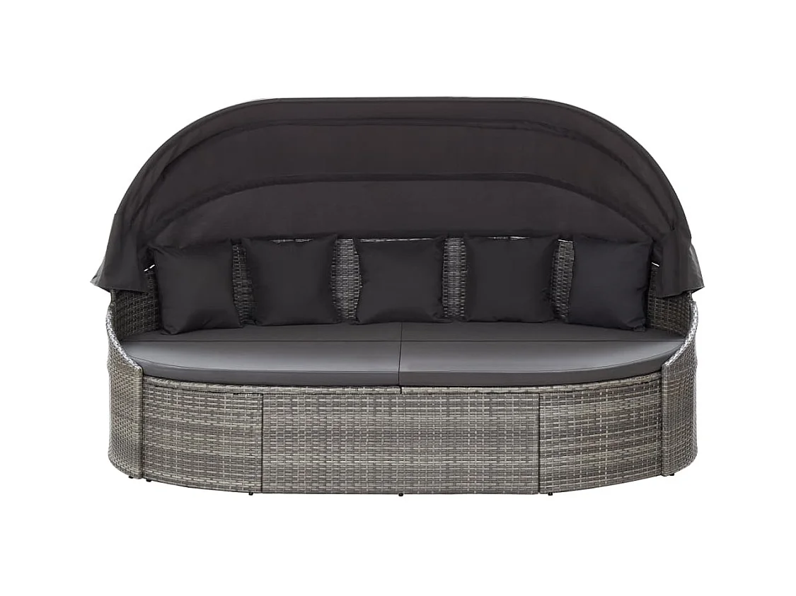 Loungebed met luifel poly rattan grijs