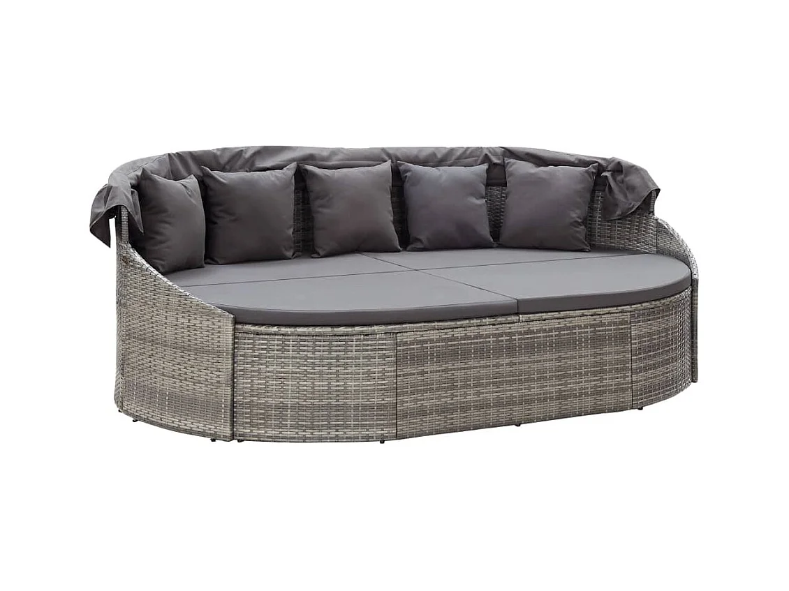 Loungebed met luifel poly rattan grijs