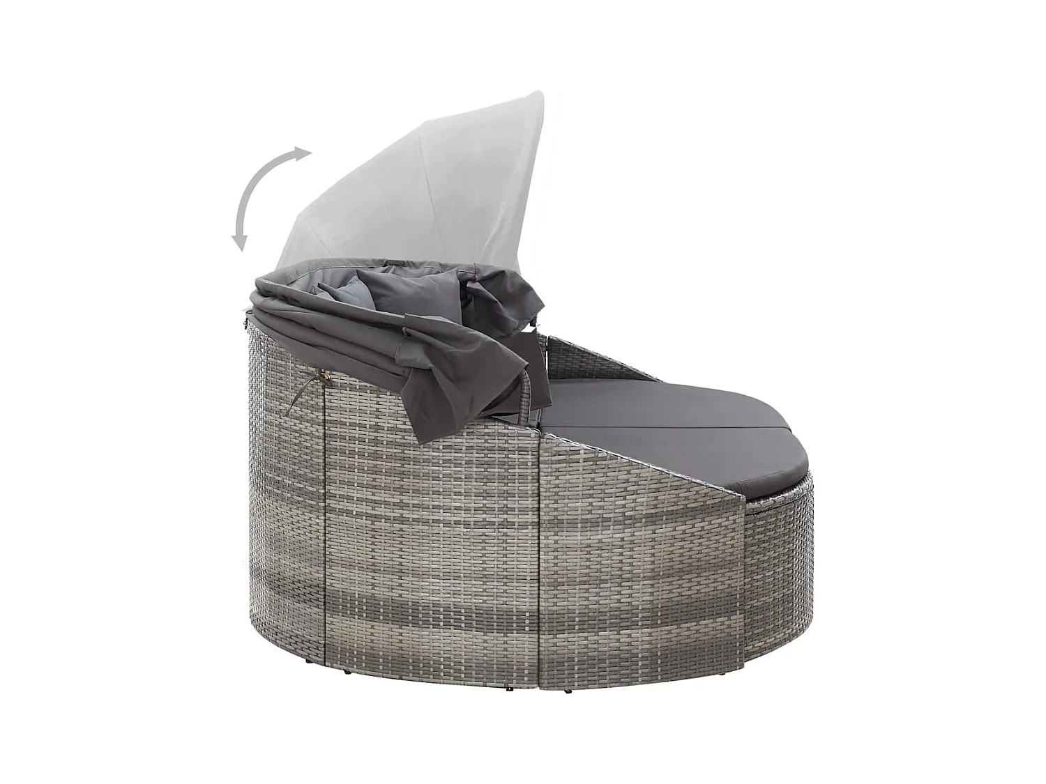 Loungebed met luifel poly rattan grijs
